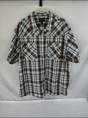 Men's Casual Brown Plaid Snap-Down Shirt